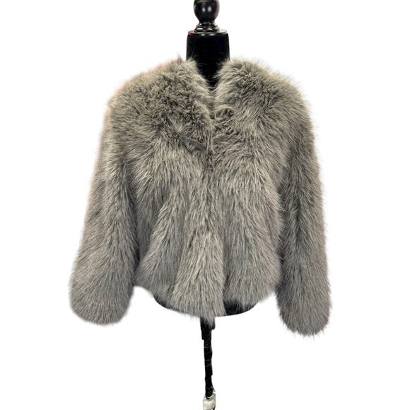 ZARA Blogger-Favorite Faux Fur Cropped Jacket Gray Hook & Eye XS 6318/261 - Picture 7 of 12